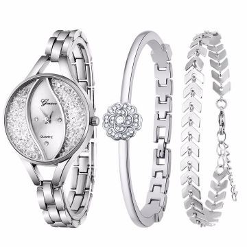 3PCS Charm Diseño especial Reloj Juego de regalo Pulsera Reloj de cuarzo Esfera pequeña Pulseras doradas Juegos de regalo con caja de regalo Reloj de pulsera